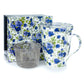 'Dark Blue Roses' Tea Mug w/ Infuser & Lid