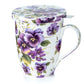 'Purple Pansies' Tea Mug w/ Infuser & Lid