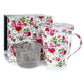 'Red & Pink Roses' Tea Mug w/ Infuser & Lid