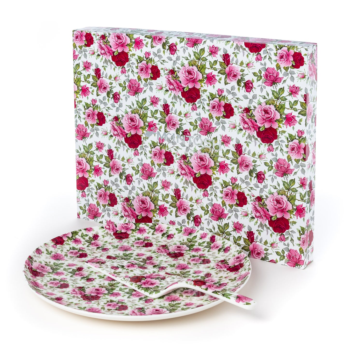 Chintz Red & Pink Roses Cake Plate & Server